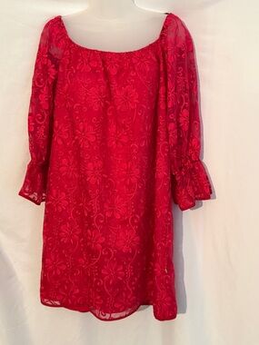 Voom by Joy Han Red Floral Embroidered Off the Shoulder Dress Size M